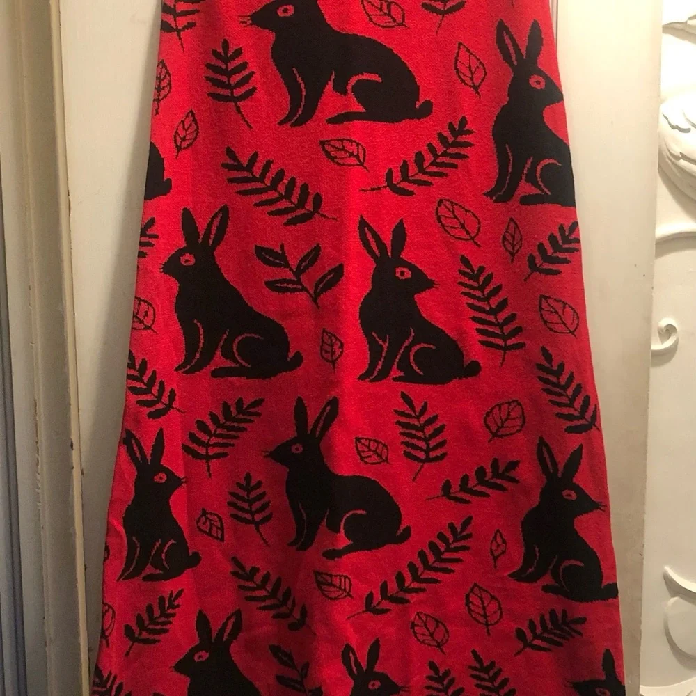 Playful Red Rabbit A-Line Skirt - Picture 3 of 5